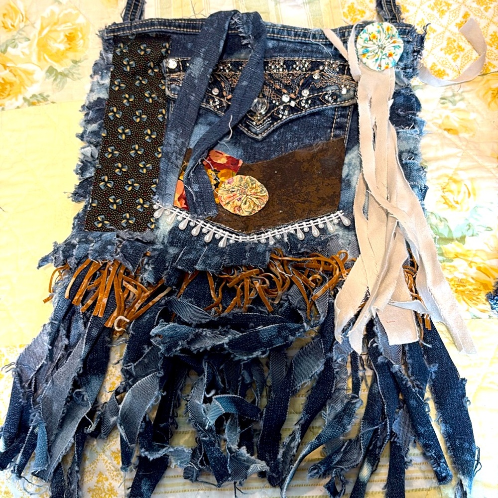 Boho blue jean bag